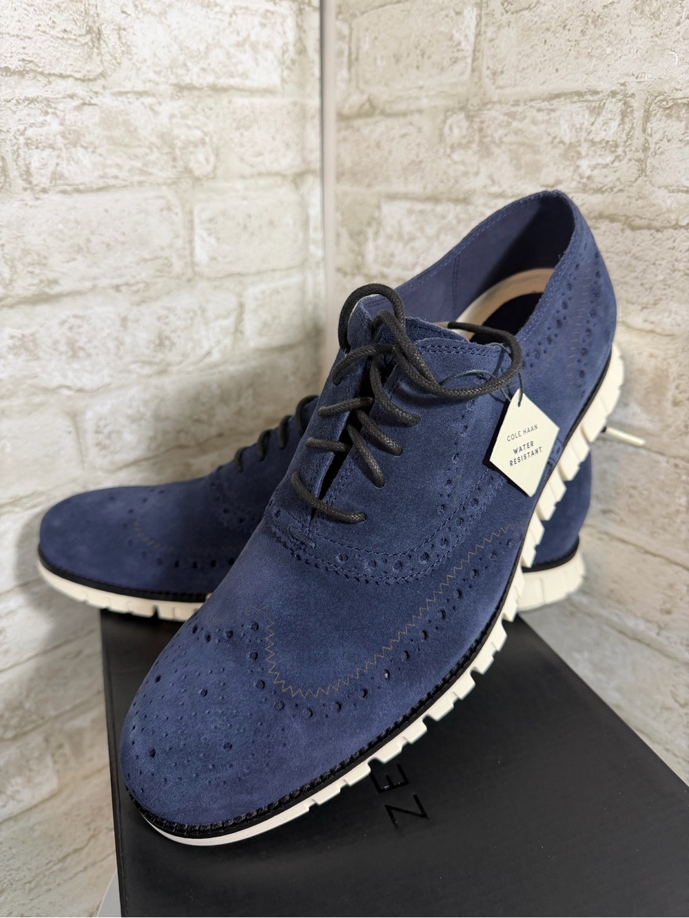 Cole Haan Zero Grand ($190) Navy Wing Tip Suede Brogue Derby Sneakers Men’s 11.